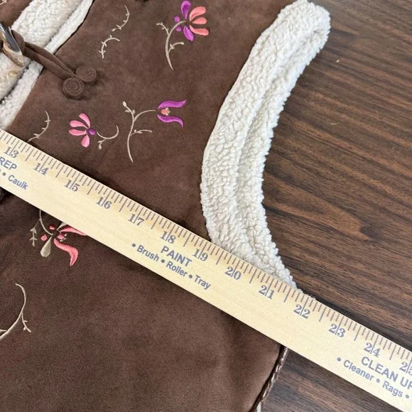 Relativity Womens Large Pre-Owned Faux Suede Brown Embroidered Sherpa Lined Vest - Picture 17 of 17